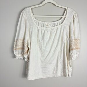 Lucky Brand Top Womens XL Embroidered Shirt Square Neck Boho Western Cottagecore